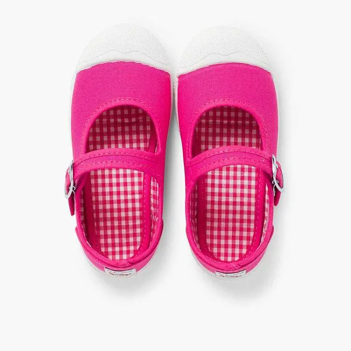 Pisamonas Mary Janes>Girls Buckle Up Rubber Toe Cap Canvas Mary Janes