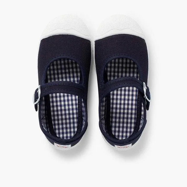 Pisamonas Mary Janes>Girls Buckle Up Rubber Toe Cap Canvas Mary Janes