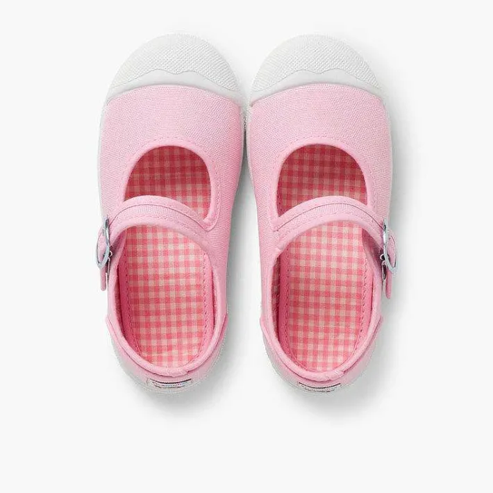 Pisamonas Mary Janes>Girls Buckle Up Rubber Toe Cap Canvas Mary Janes