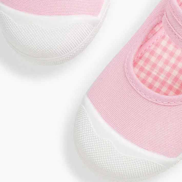 Pisamonas Mary Janes>Girls Buckle Up Rubber Toe Cap Canvas Mary Janes