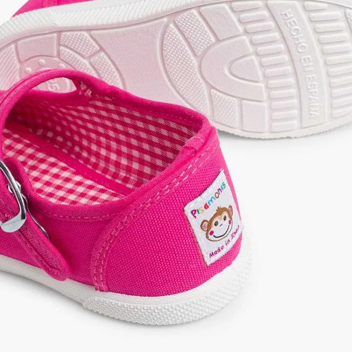 Pisamonas Mary Janes>Girls Buckle Up Rubber Toe Cap Canvas Mary Janes