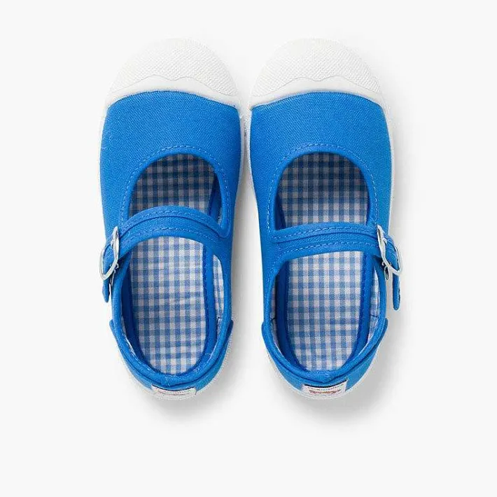 Pisamonas Mary Janes>Girls Buckle Up Rubber Toe Cap Canvas Mary Janes