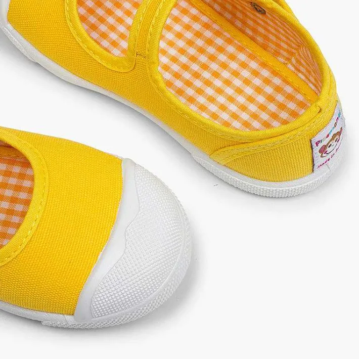 Pisamonas Mary Janes>Girls Buckle Up Rubber Toe Cap Canvas Mary Janes