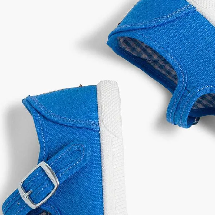 Pisamonas Mary Janes>Girls Buckle Up Rubber Toe Cap Canvas Mary Janes