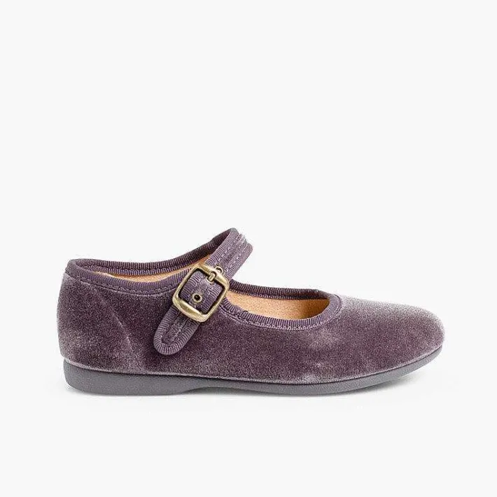 Pisamonas Mary Janes>Girls Buckle Up Velvet Mary Janes