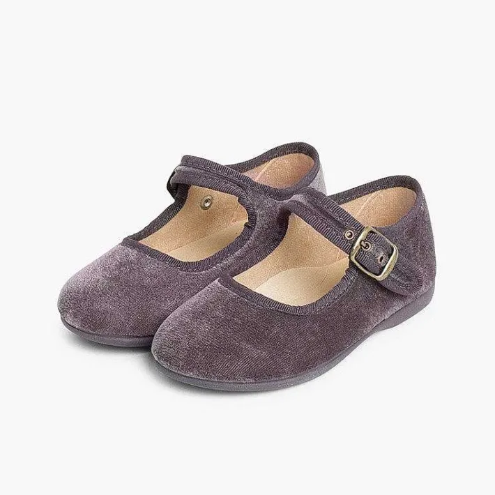 Pisamonas Mary Janes>Girls Buckle Up Velvet Mary Janes