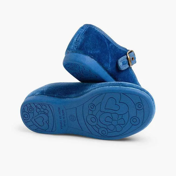 Pisamonas Mary Janes>Girls Buckle Up Velvet Mary Janes