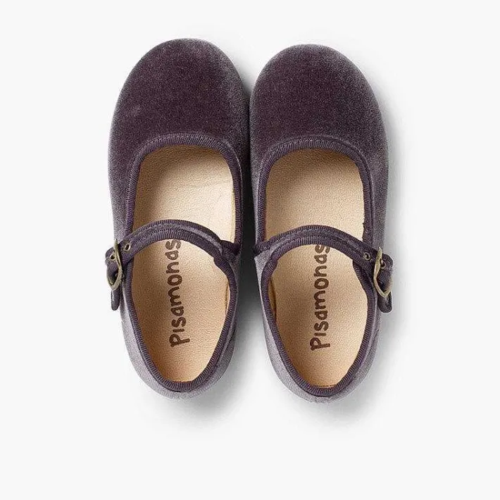 Pisamonas Mary Janes>Girls Buckle Up Velvet Mary Janes