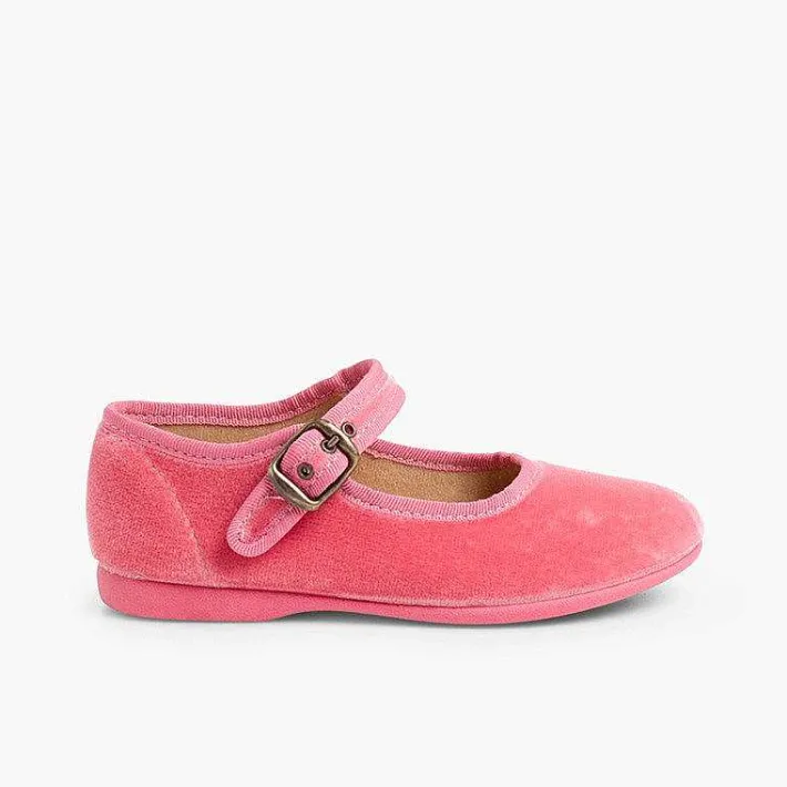 Pisamonas Mary Janes>Girls Buckle Up Velvet Mary Janes
