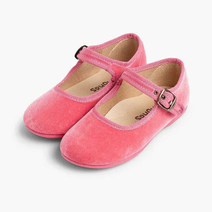 Pisamonas Mary Janes>Girls Buckle Up Velvet Mary Janes