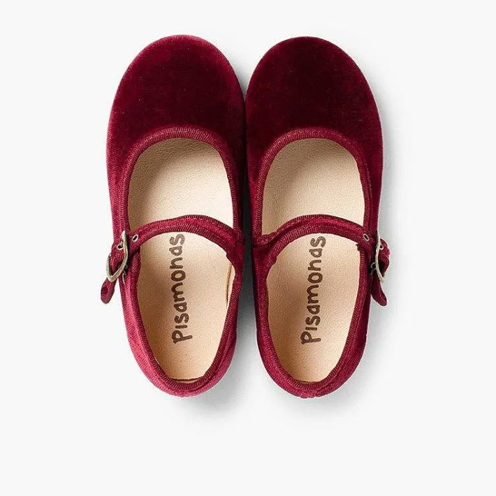 Pisamonas Mary Janes>Girls Buckle Up Velvet Mary Janes