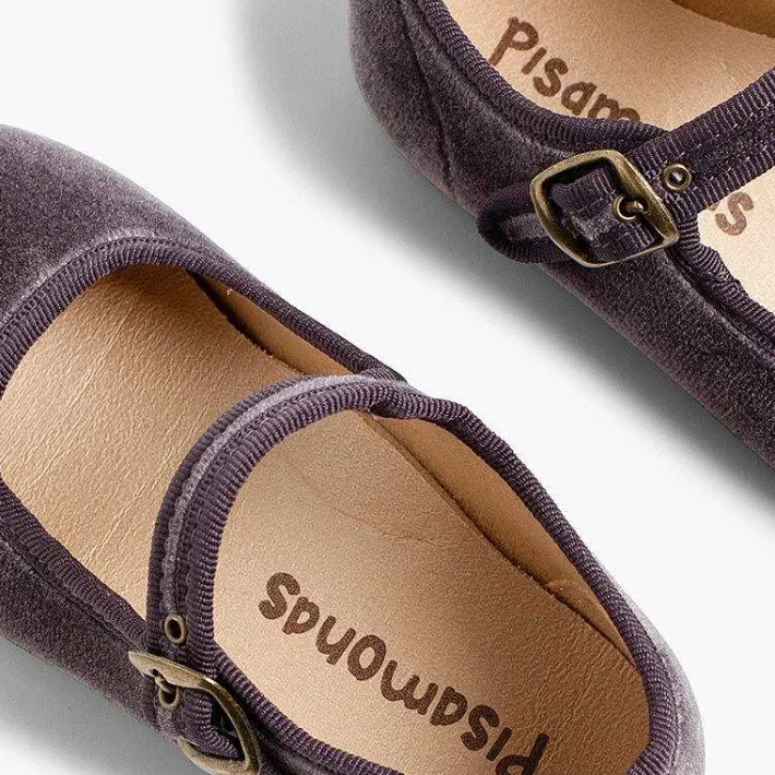 Pisamonas Mary Janes>Girls Buckle Up Velvet Mary Janes