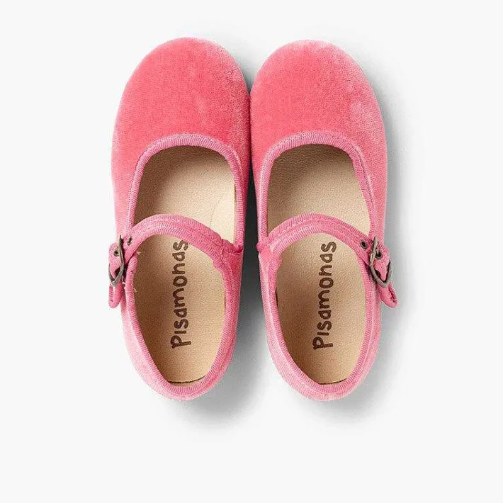 Pisamonas Mary Janes>Girls Buckle Up Velvet Mary Janes