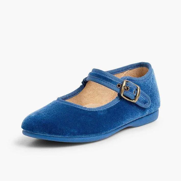 Pisamonas Mary Janes>Girls Buckle Up Velvet Mary Janes