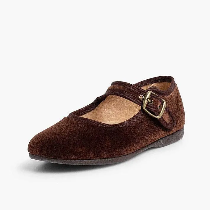 Pisamonas Mary Janes>Girls Buckle Up Velvet Mary Janes