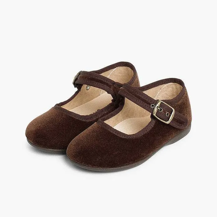 Pisamonas Mary Janes>Girls Buckle Up Velvet Mary Janes