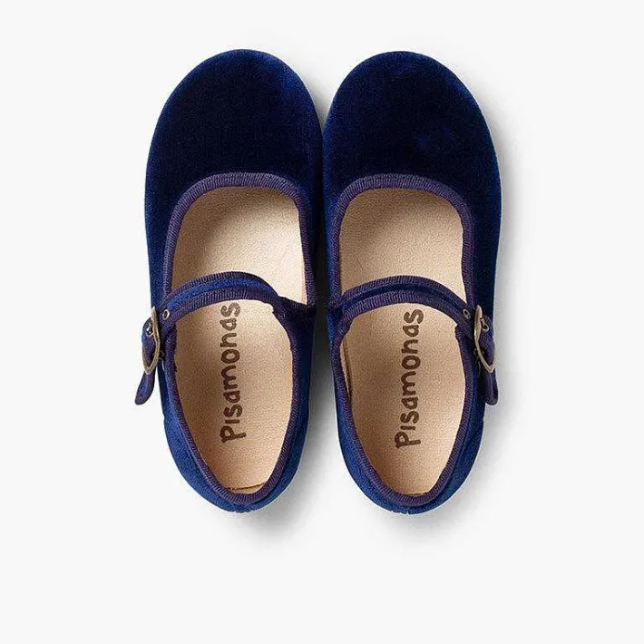 Pisamonas Mary Janes>Girls Buckle Up Velvet Mary Janes