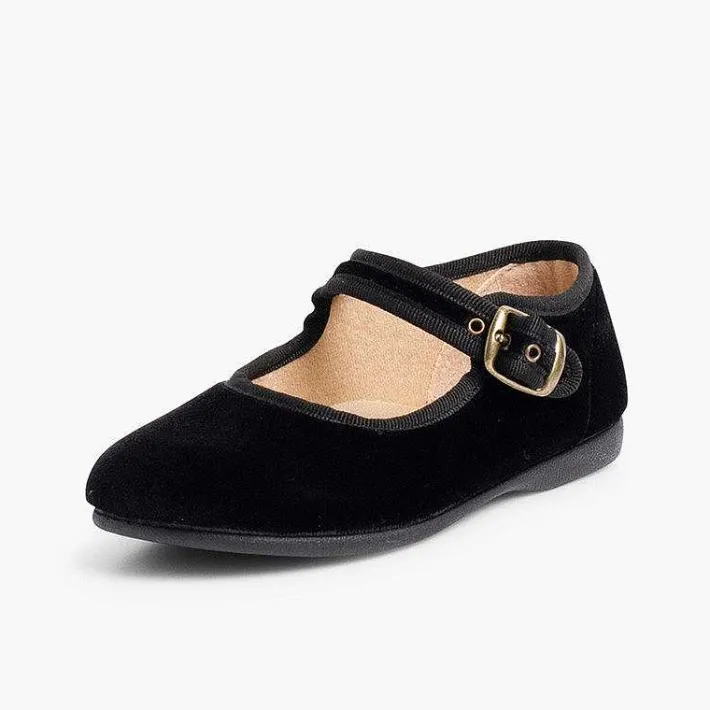 Pisamonas Mary Janes>Girls Buckle Up Velvet Mary Janes