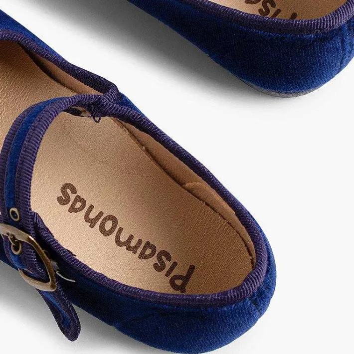 Pisamonas Mary Janes>Girls Buckle Up Velvet Mary Janes