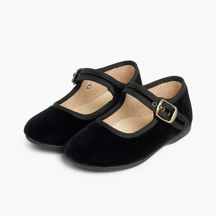 Pisamonas Mary Janes>Girls Buckle Up Velvet Mary Janes