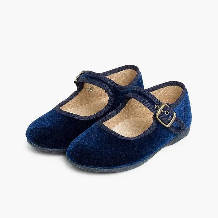 Pisamonas Mary Janes>Girls Buckle Up Velvet Mary Janes