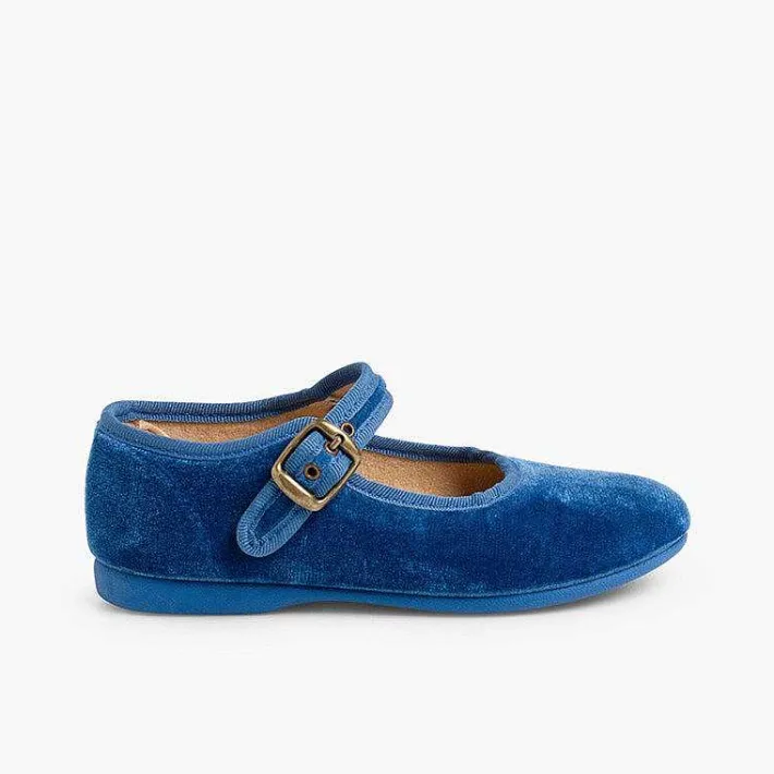 Pisamonas Mary Janes>Girls Buckle Up Velvet Mary Janes