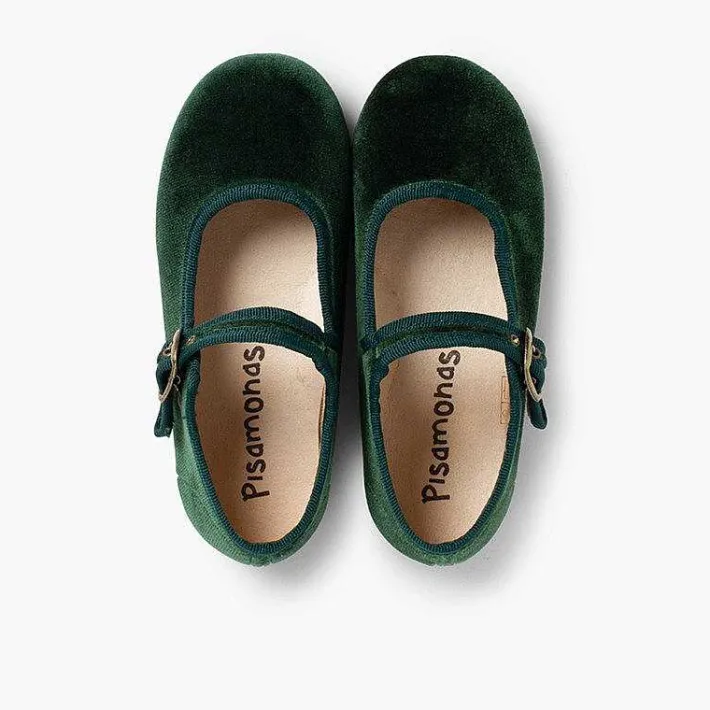 Pisamonas Mary Janes>Girls Buckle Up Velvet Mary Janes