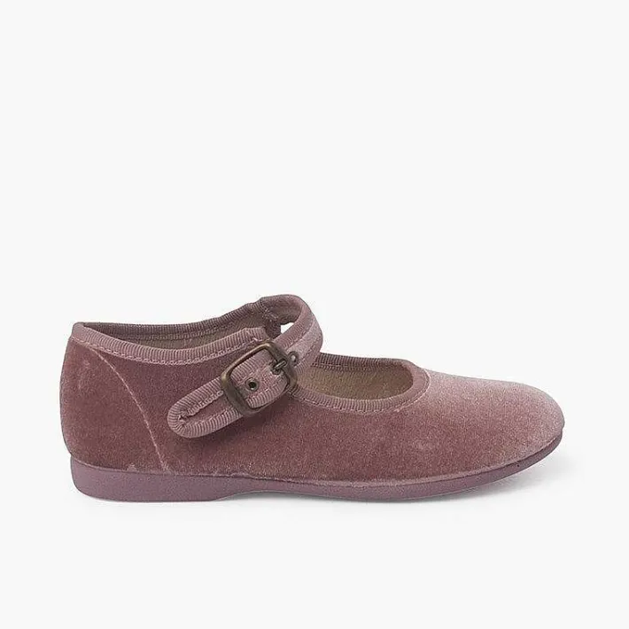 Pisamonas Mary Janes>Girls Buckle Up Velvet Mary Janes