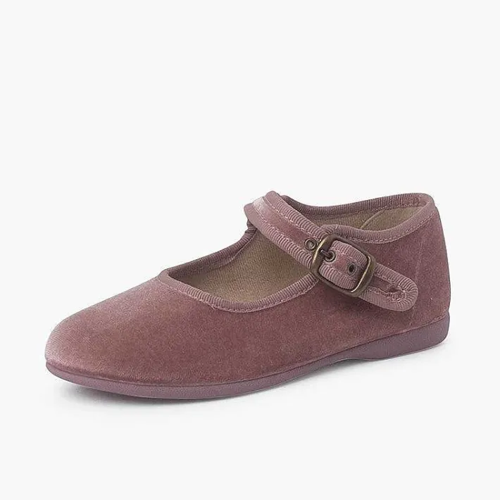 Pisamonas Mary Janes>Girls Buckle Up Velvet Mary Janes