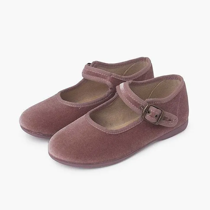 Pisamonas Mary Janes>Girls Buckle Up Velvet Mary Janes