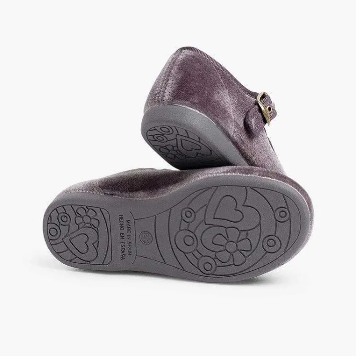 Pisamonas Mary Janes>Girls Buckle Up Velvet Mary Janes