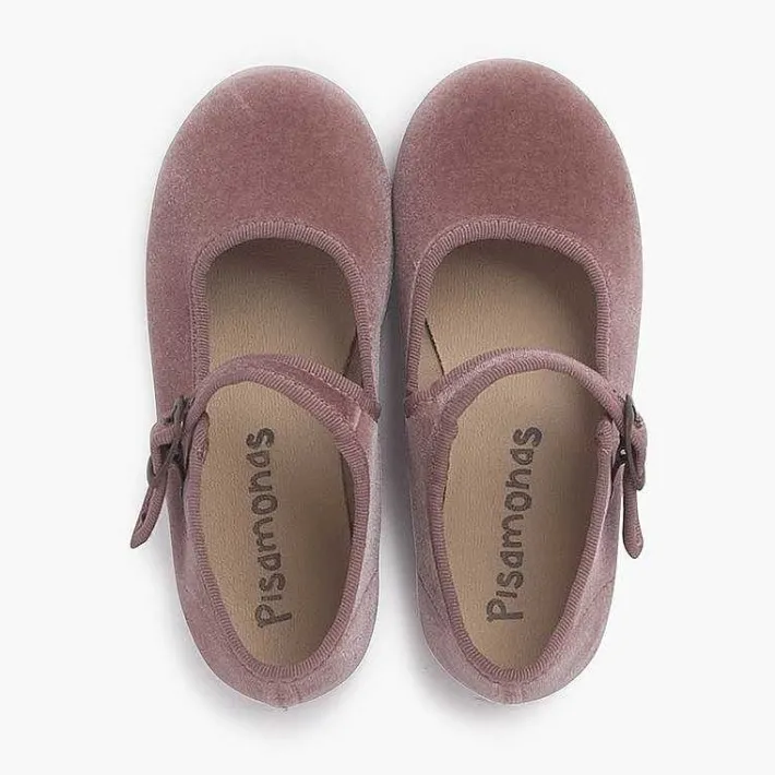 Pisamonas Mary Janes>Girls Buckle Up Velvet Mary Janes