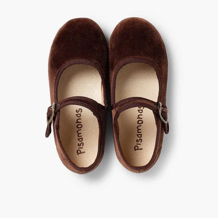 Pisamonas Mary Janes>Girls Buckle Up Velvet Mary Janes
