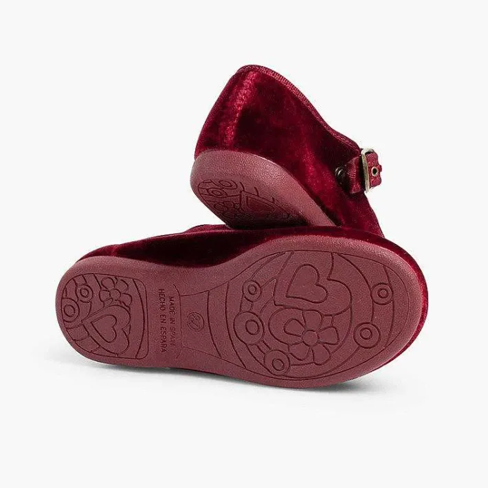 Pisamonas Mary Janes>Girls Buckle Up Velvet Mary Janes