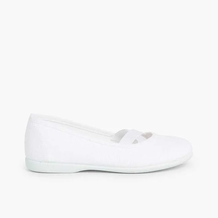 Pisamonas Communion Shoes>Girls Canvas Ballerinas Ballet Style