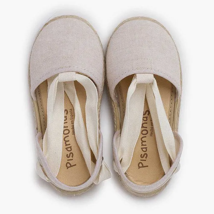 Pisamonas Espadrilles>Girls Espadrilles Ecru Ribbons