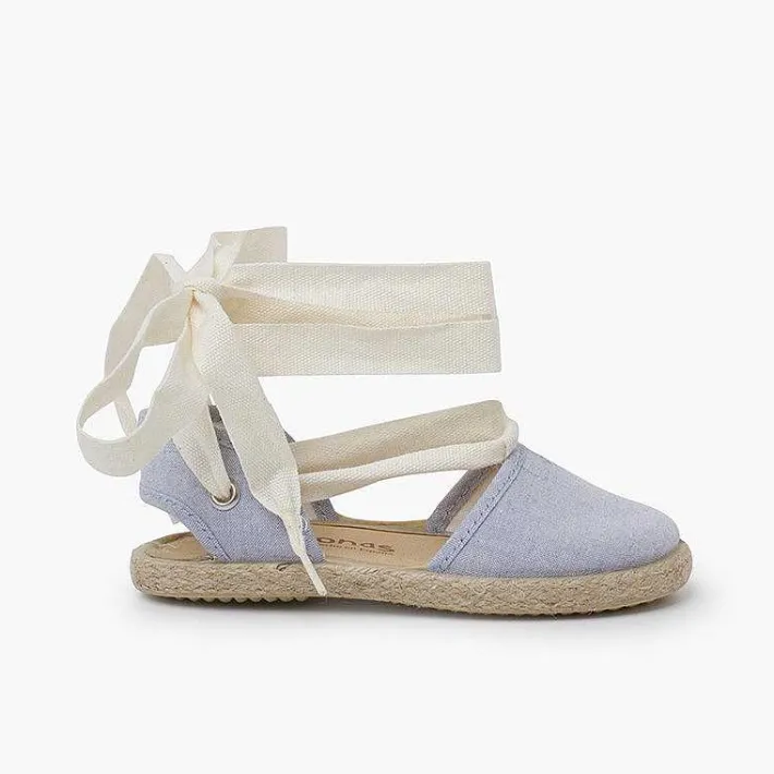 Pisamonas Espadrilles>Girls Espadrilles Ecru Ribbons