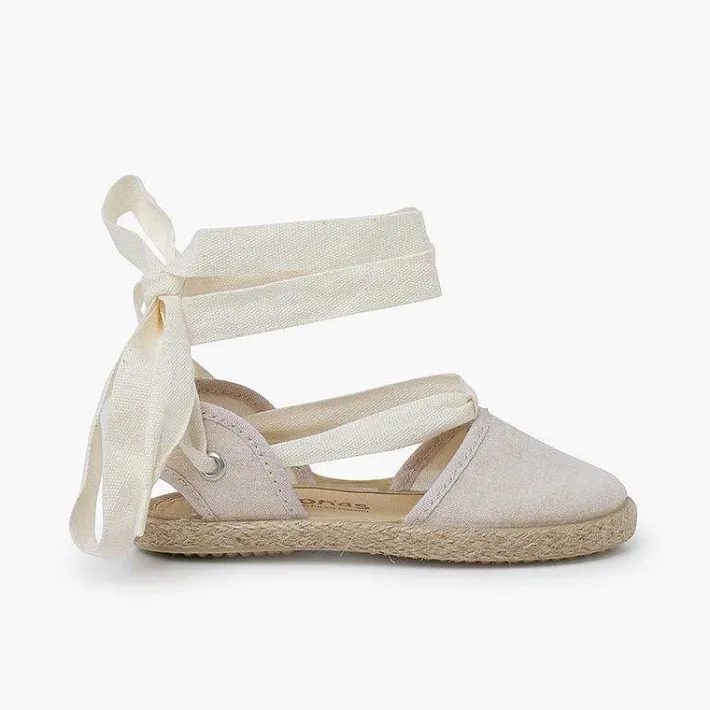 Pisamonas Espadrilles>Girls Espadrilles Ecru Ribbons