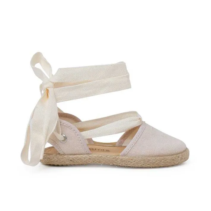 Pisamonas Espadrilles>Girls Espadrilles Ecru Ribbons