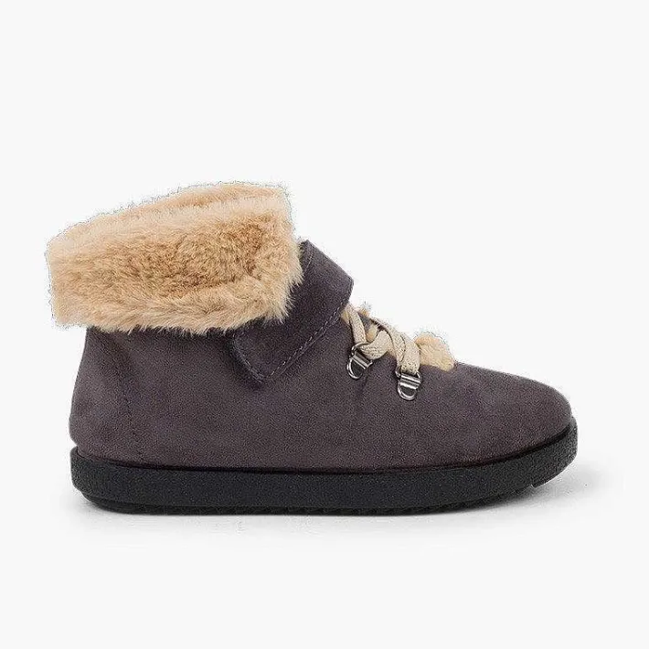 Pisamonas Boots>Girls Fur Boots With Loop Fasteners And Chevron Sole