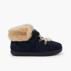 Pisamonas Boots>Girls Fur Boots With Loop Fasteners And Chevron Sole