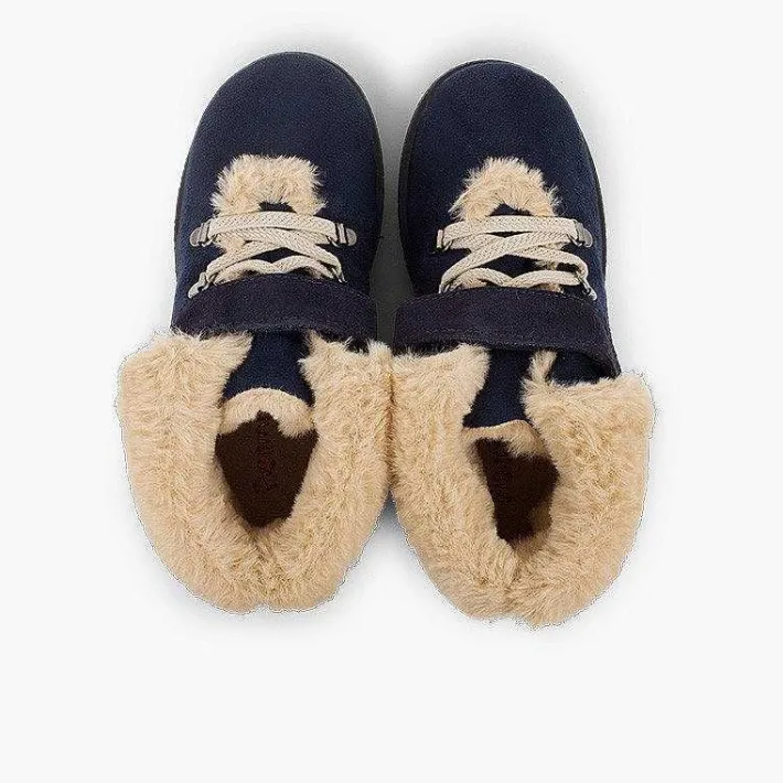 Pisamonas Boots>Girls Fur Boots With Loop Fasteners And Chevron Sole