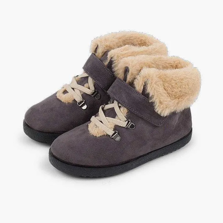 Pisamonas Boots>Girls Fur Boots With Loop Fasteners And Chevron Sole