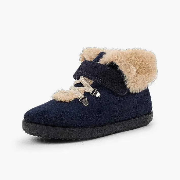 Pisamonas Boots>Girls Fur Boots With Loop Fasteners And Chevron Sole