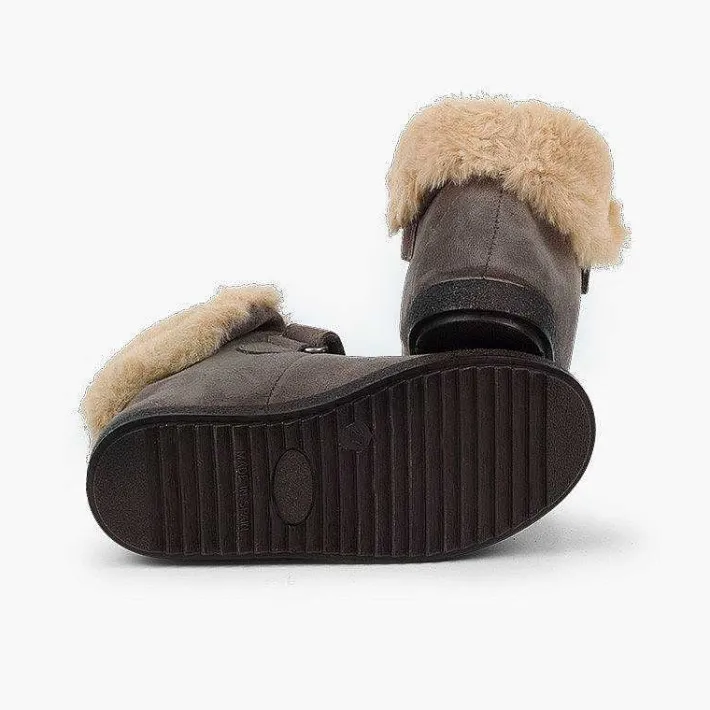 Pisamonas Boots>Girls Fur Boots With Loop Fasteners And Chevron Sole