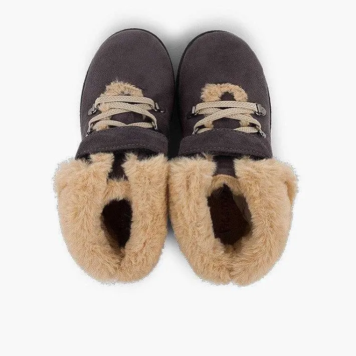 Pisamonas Boots>Girls Fur Boots With Loop Fasteners And Chevron Sole