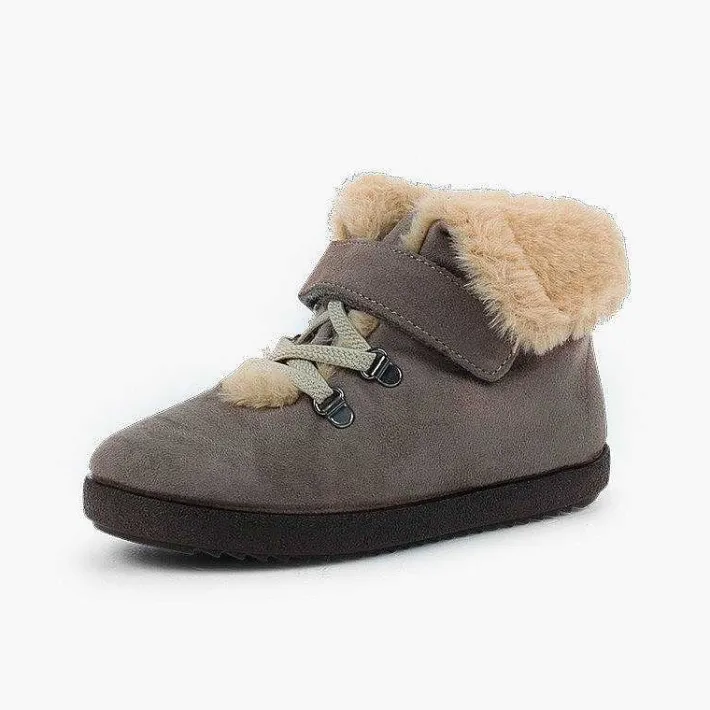 Pisamonas Boots>Girls Fur Boots With Loop Fasteners And Chevron Sole