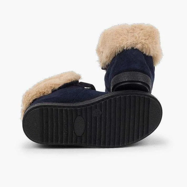 Pisamonas Boots>Girls Fur Boots With Loop Fasteners And Chevron Sole