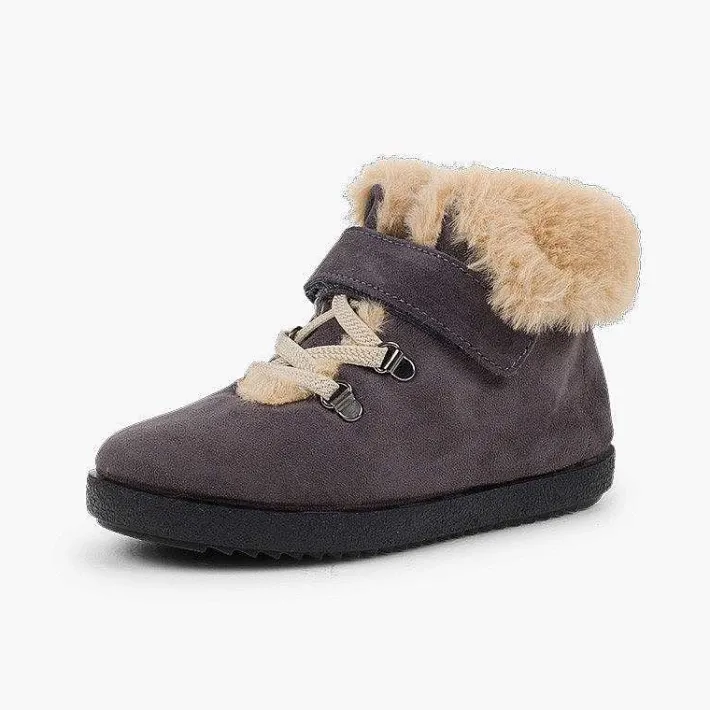 Pisamonas Boots>Girls Fur Boots With Loop Fasteners And Chevron Sole