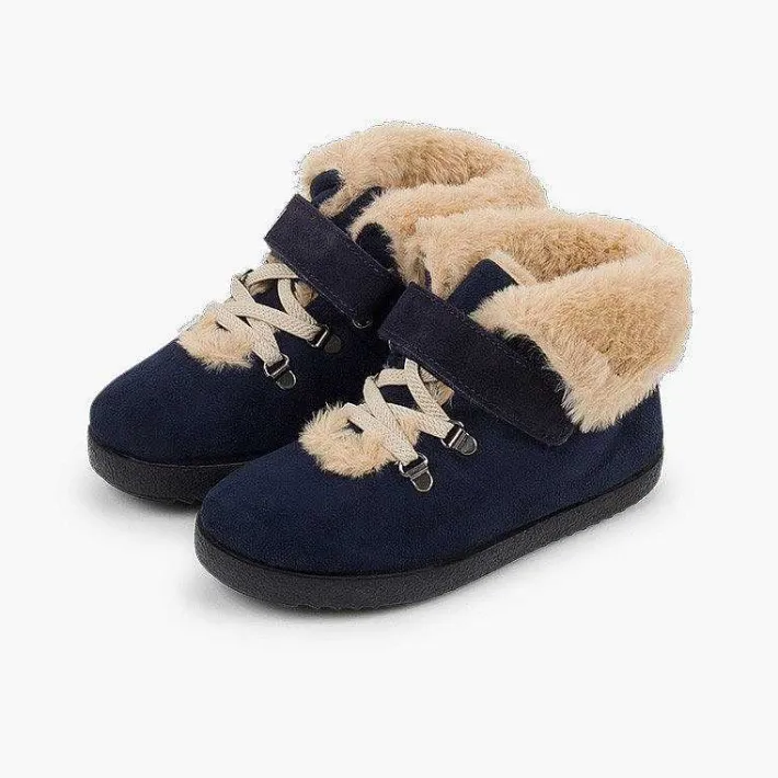 Pisamonas Boots>Girls Fur Boots With Loop Fasteners And Chevron Sole